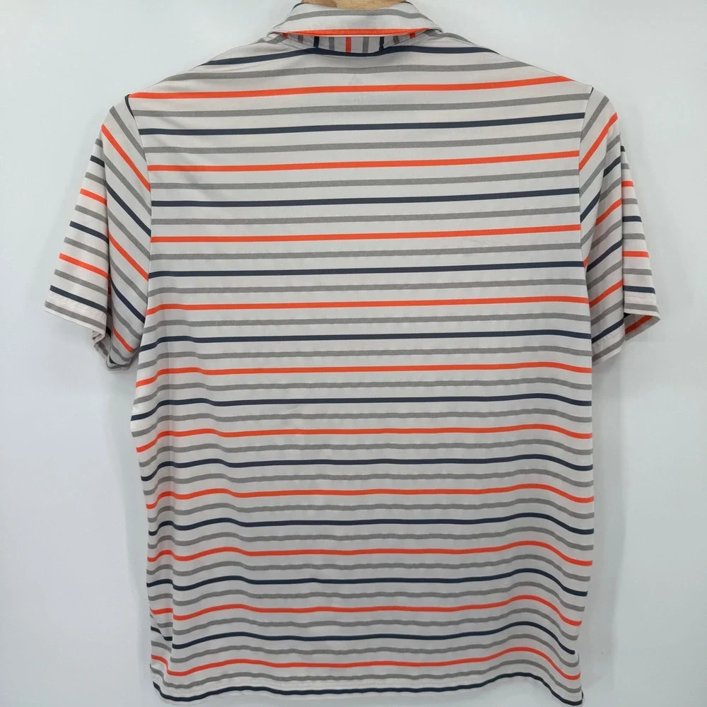 Adidas Polo Shirt Men 2XL White Orange Striped Golf Performance‎ Short Sleeve